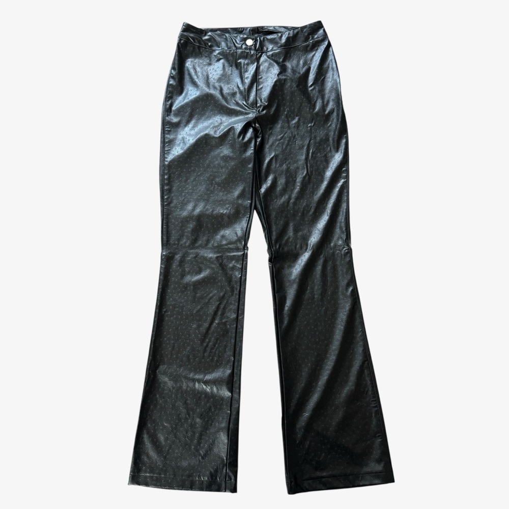 Mandee Women's Vintage Y2K Faux Leather Flare Bell Bottom Pants, Black Size 9/10